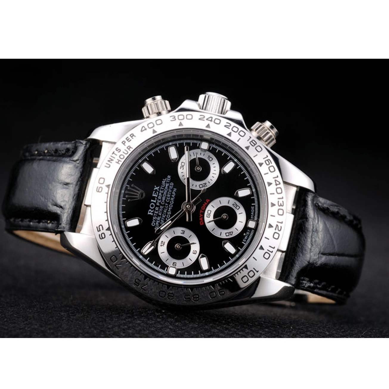 Aaa replica watch Leather Tachymeter Lady Black Stainless Strap Case Dial Steel Daytona Black Rolex 0616
